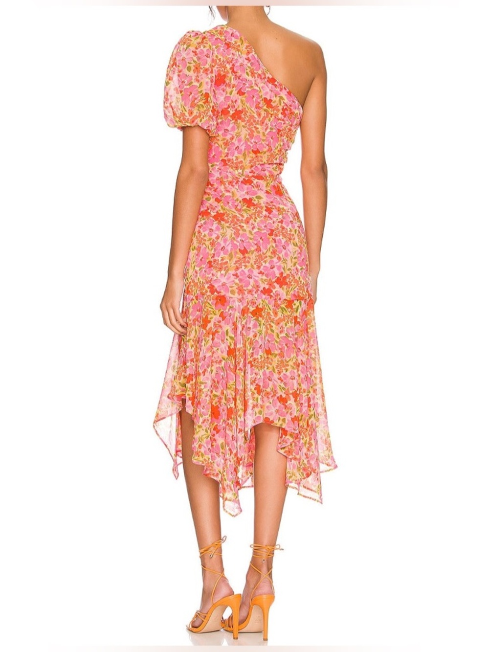 ASTR The Label One Shoulder Santorini Dress in Pink Multi Floral. - Picture 2 of 8